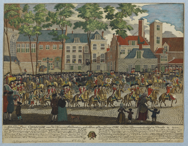 32423 Afbeelding van de rijtoer op het Munsterkerkhof te Utrecht na afloop van de promotie van J.E.N. van Lynden tot ...